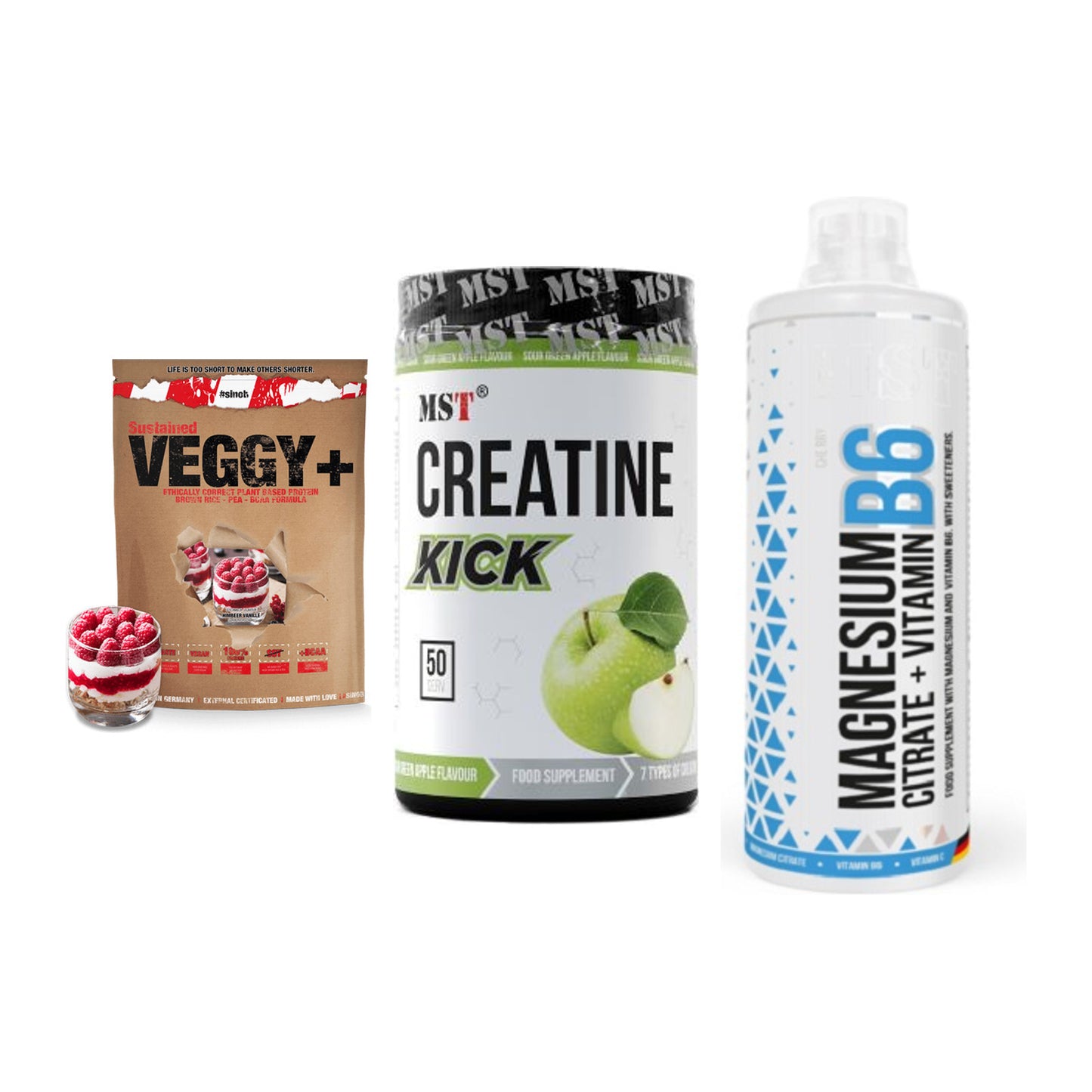Pflanzliches Set: Sinob VEGGY + MST Creatine + MST Magnesium – alle enthaltenen Artikel