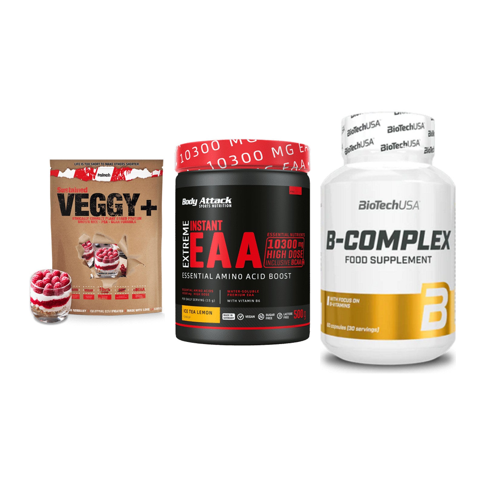 Pflanzliches Set: Sinob VEGGY + Body Attack + BioTech B – alle enthaltenen Artikel