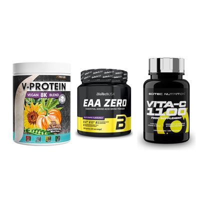 Pflanzliches Set: ProFuel V-Prote + BioTech EAA + Scitec Vitamin – alle enthaltenen Artikel