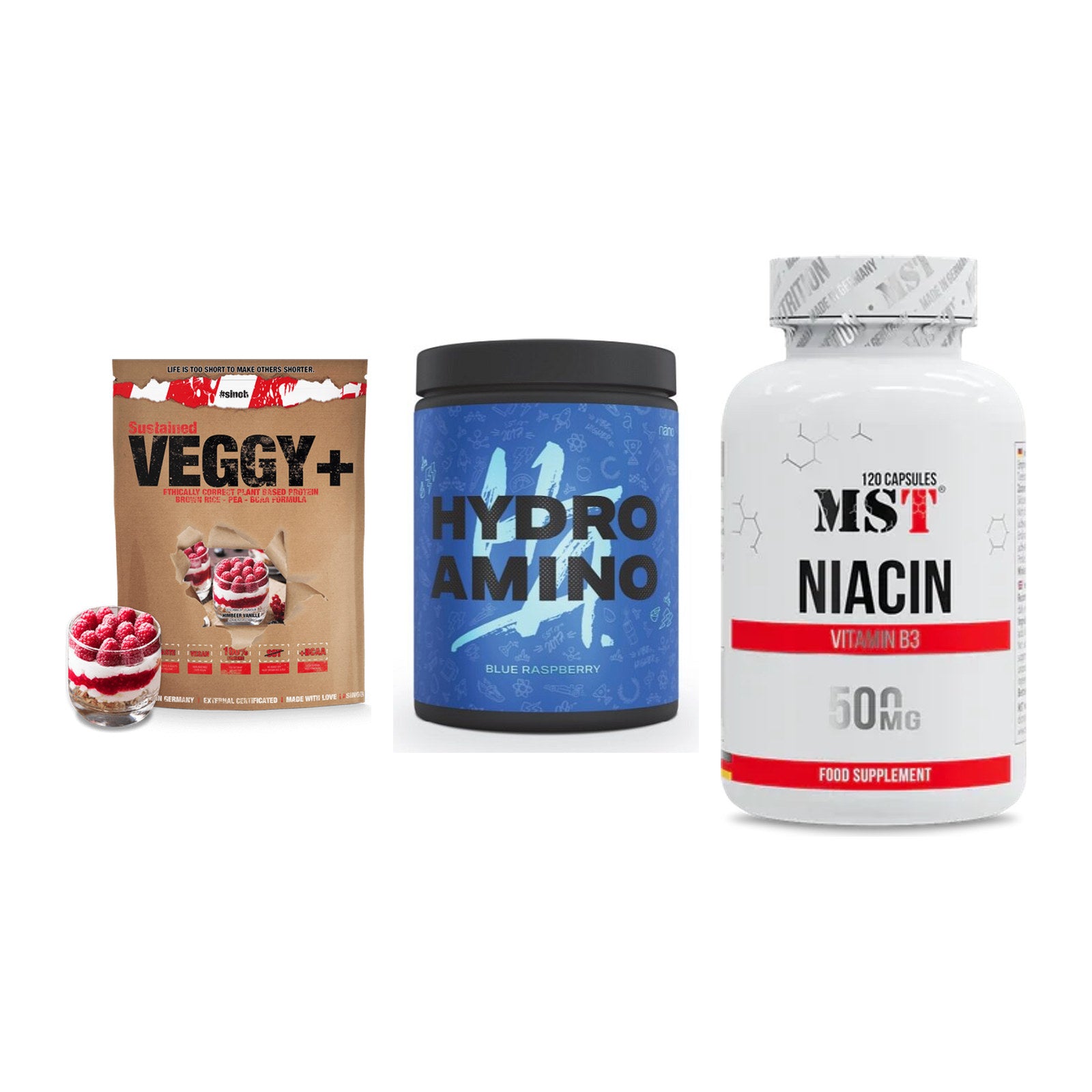 Pflanzliches Set: Sinob VEGGY + Nanosupps Hydro + MST Niacin – alle enthaltenen Artikel