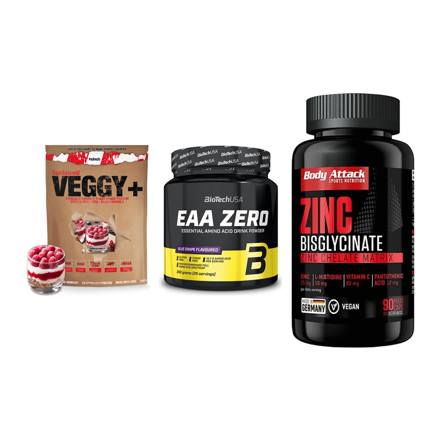 Pflanzliches Set: Sinob VEGGY + BioTech EAA + Body Attack – alle enthaltenen Artikel