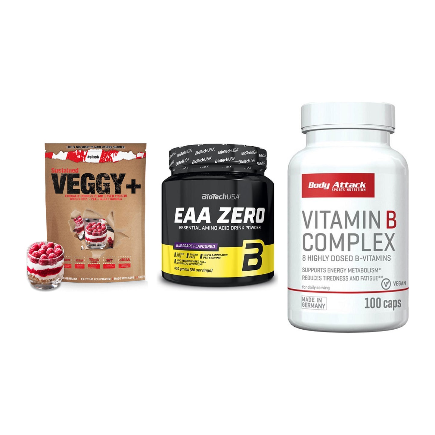 Pflanzliches Set: Sinob VEGGY + BioTech EAA + Body Attack – alle enthaltenen Artikel