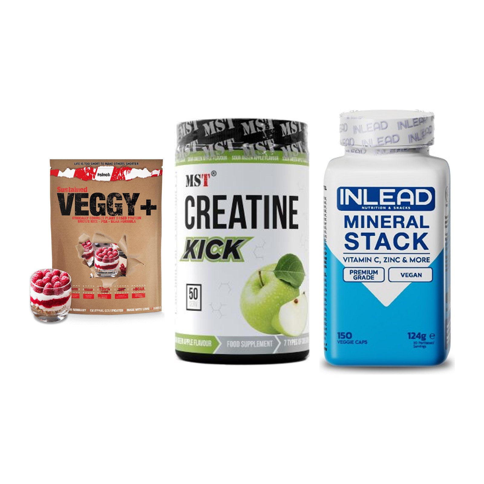 Pflanzliches Set: Sinob VEGGY + MST Creatine + INLEAD Mineral – alle enthaltenen Artikel