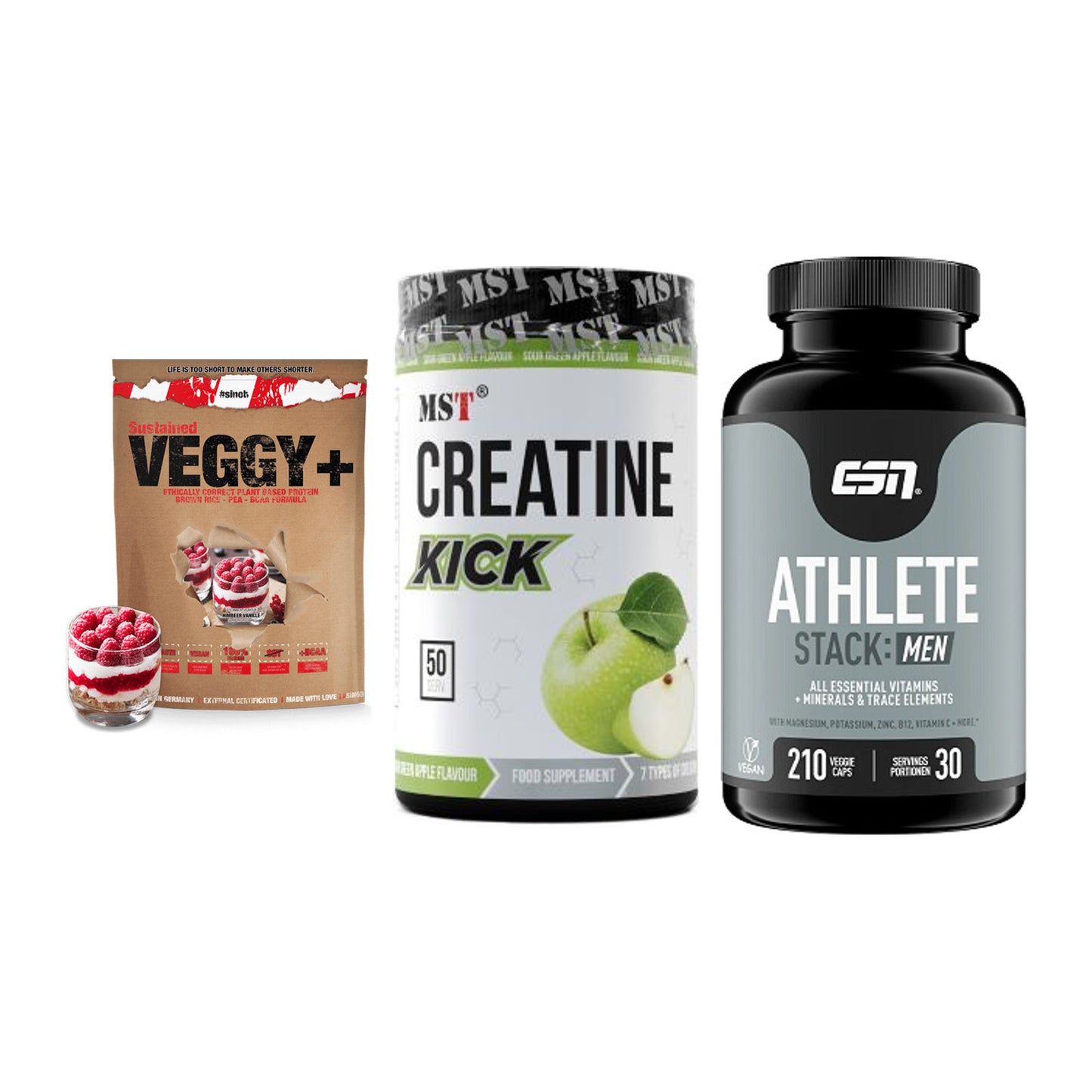 Pflanzliches Set: Sinob VEGGY + MST Creatine + ESN Athlete – alle enthaltenen Artikel