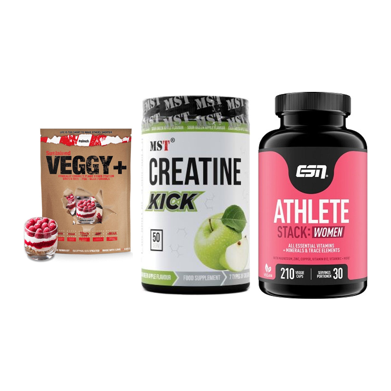 Pflanzliches Set: Sinob VEGGY + MST Creatine + ESN Athlete – alle enthaltenen Artikel