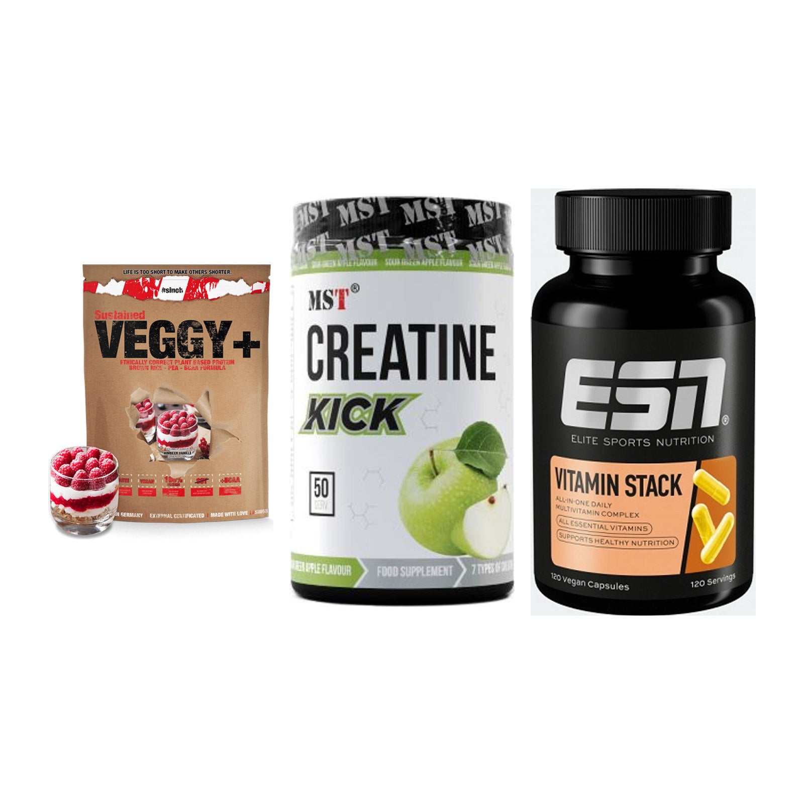 Pflanzliches Set: Sinob VEGGY + MST Creatine + ESN Vitamin – alle enthaltenen Artikel