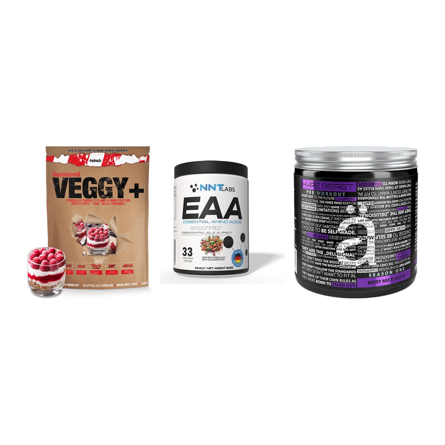 Pflanzliches Set: Sinob VEGGY + NNT EAA + Nanosupps Hype – alle enthaltenen Artikel