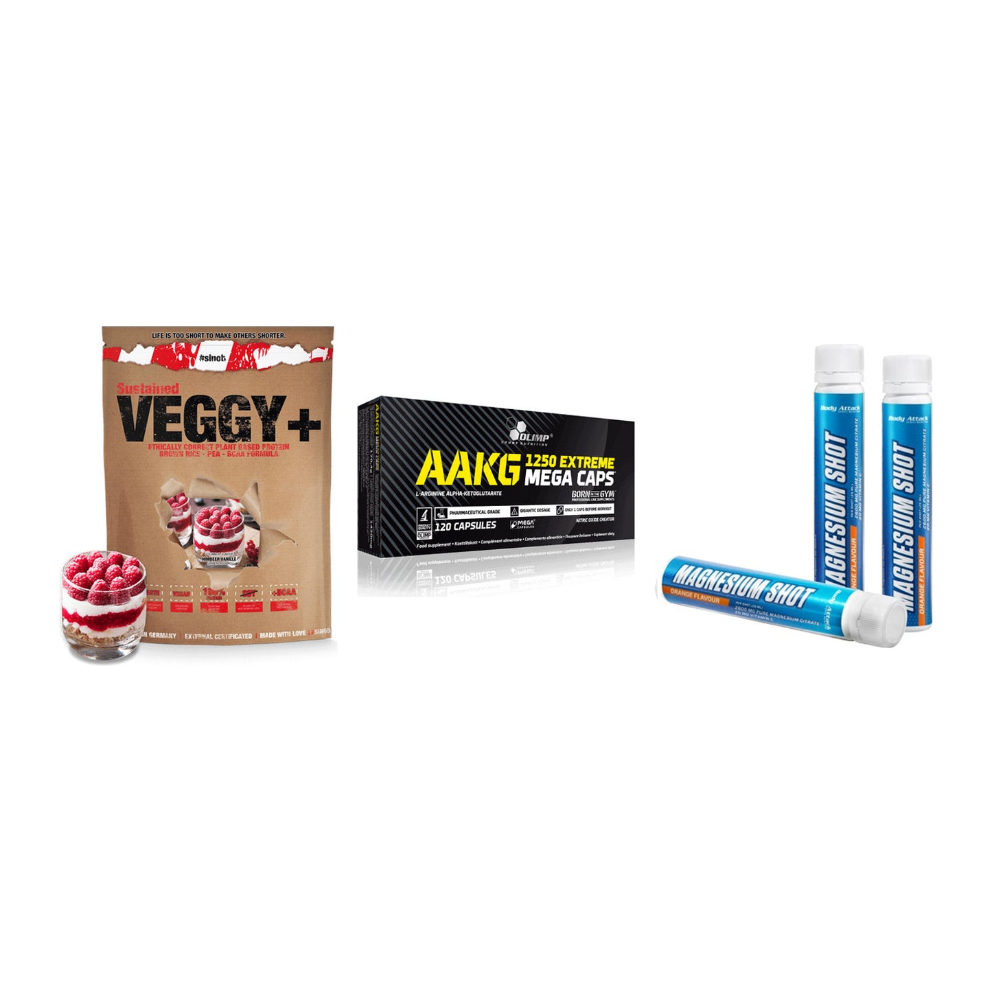 Pflanzliches Set: Sinob VEGGY + Olimp AAKG + Body Attack – alle enthaltenen Artikel