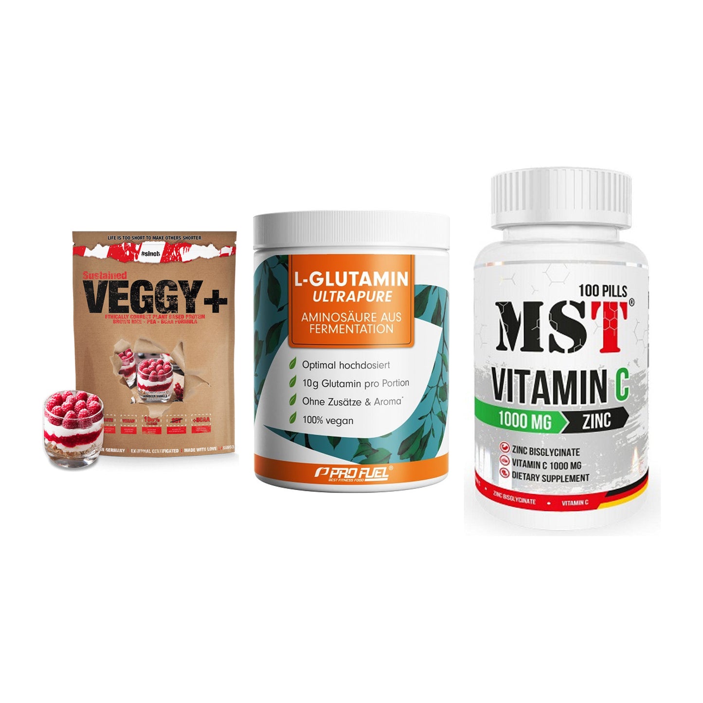 Pflanzliches Set: Sinob VEGGY + ProFuel Glutami + MST Vitamin C – alle enthaltenen Artikel