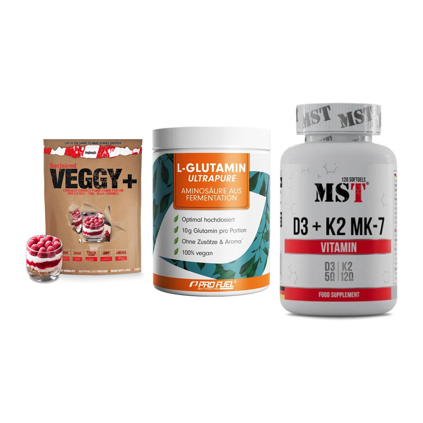 Pflanzliches Set: Sinob VEGGY + ProFuel Glutami + MST Vitamin D3 – alle enthaltenen Artikel