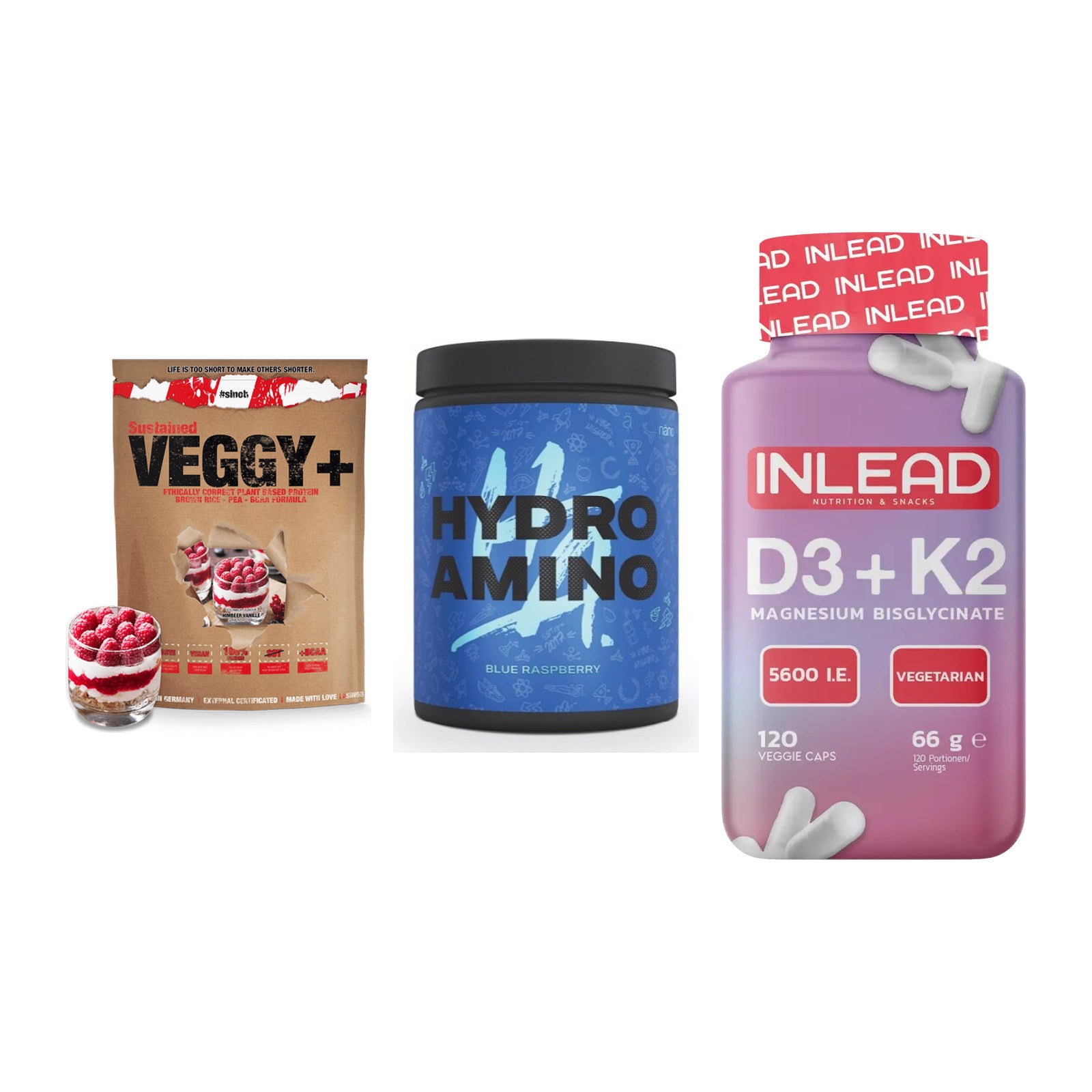 Pflanzliches Set: Sinob VEGGY + Nanosupps Hydro + INLEAD Vitamin – alle enthaltenen Artikel