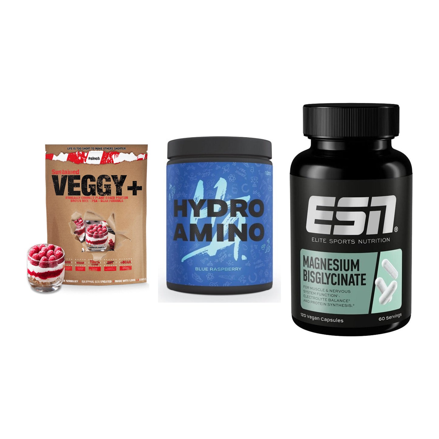 Pflanzliches Set: Sinob VEGGY + Nanosupps Hydro + ESN Magnesium – alle enthaltenen Artikel