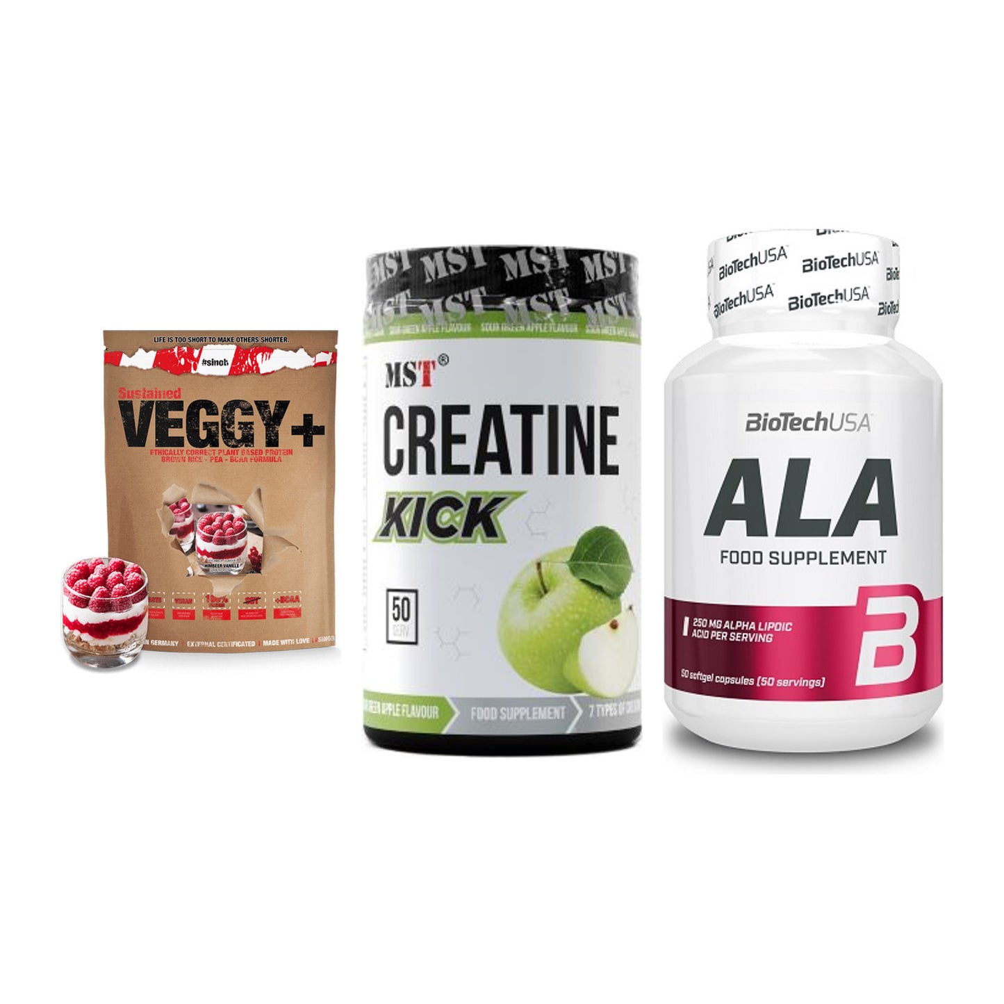 Pflanzliches Set: Sinob VEGGY + MST Creatine + BioTech ALA – alle enthaltenen Artikel