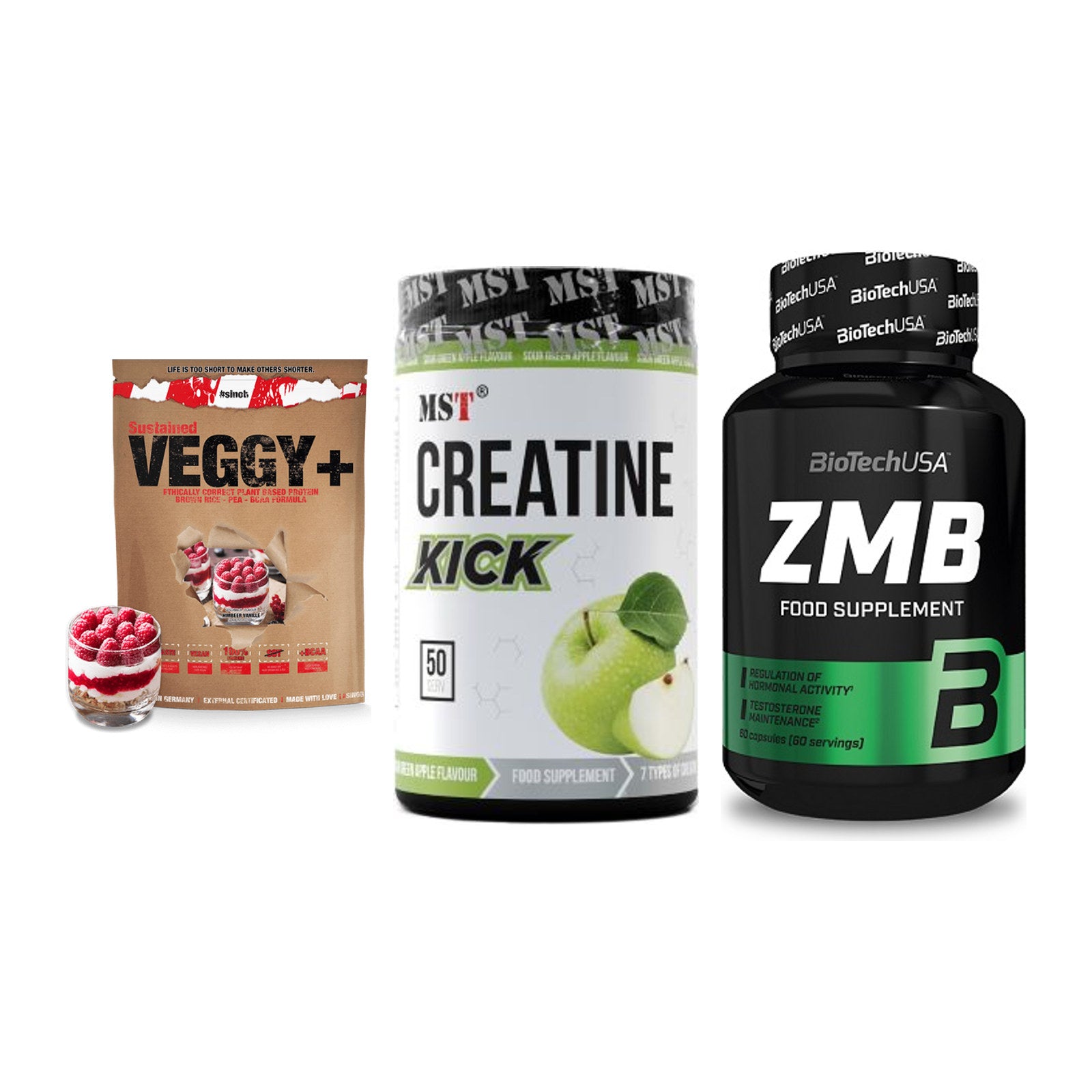 Pflanzliches Set: Sinob VEGGY + MST Creatine + BioTech ZMB – alle enthaltenen Artikel