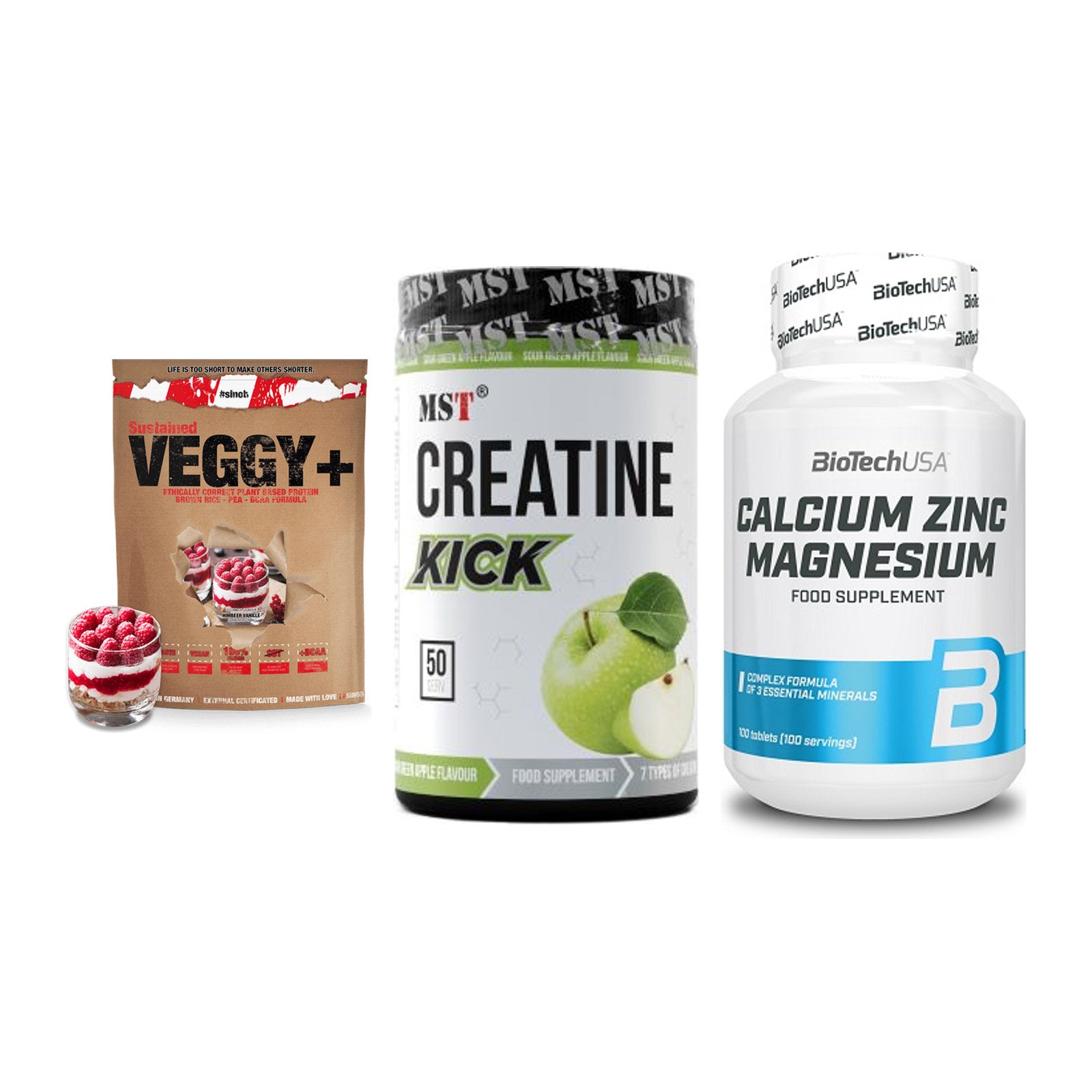 Pflanzliches Set: Sinob VEGGY + MST Creatine + BioTech Calcium – alle enthaltenen Artikel