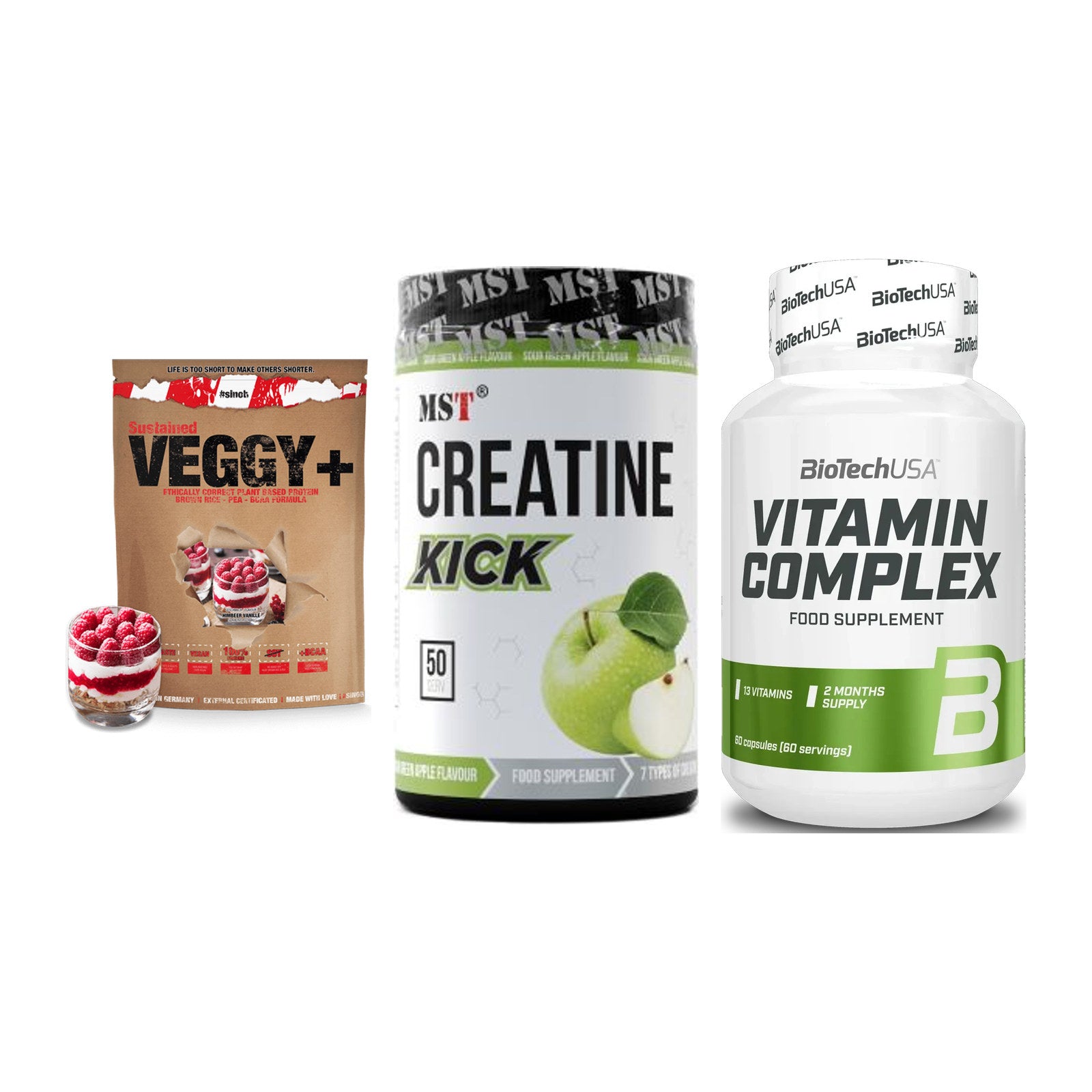 Pflanzliches Set: Sinob VEGGY + MST Creatine + BioTech Vitamin – alle enthaltenen Artikel
