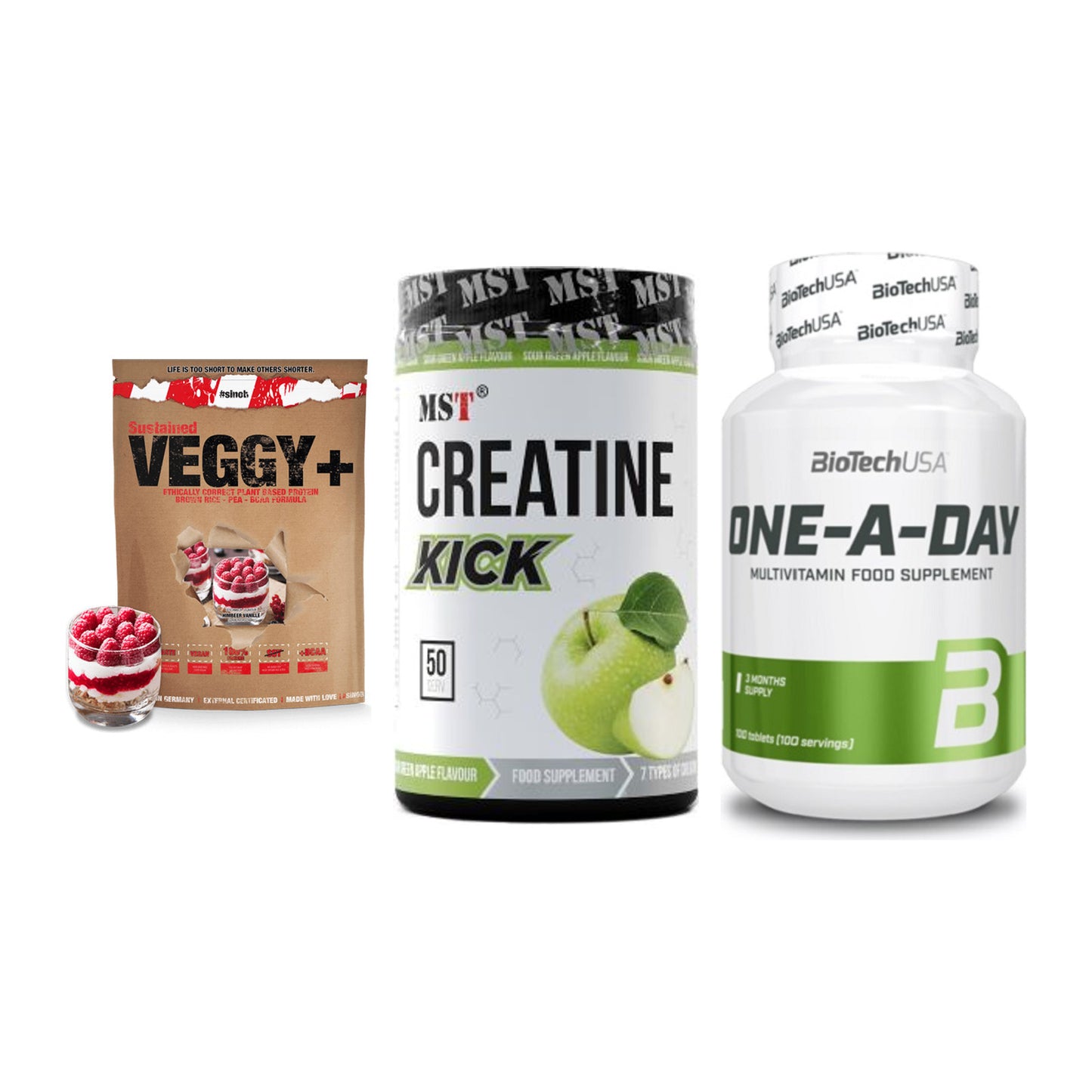 Pflanzliches Set: Sinob VEGGY + MST Creatine + BioTech One A – alle enthaltenen Artikel