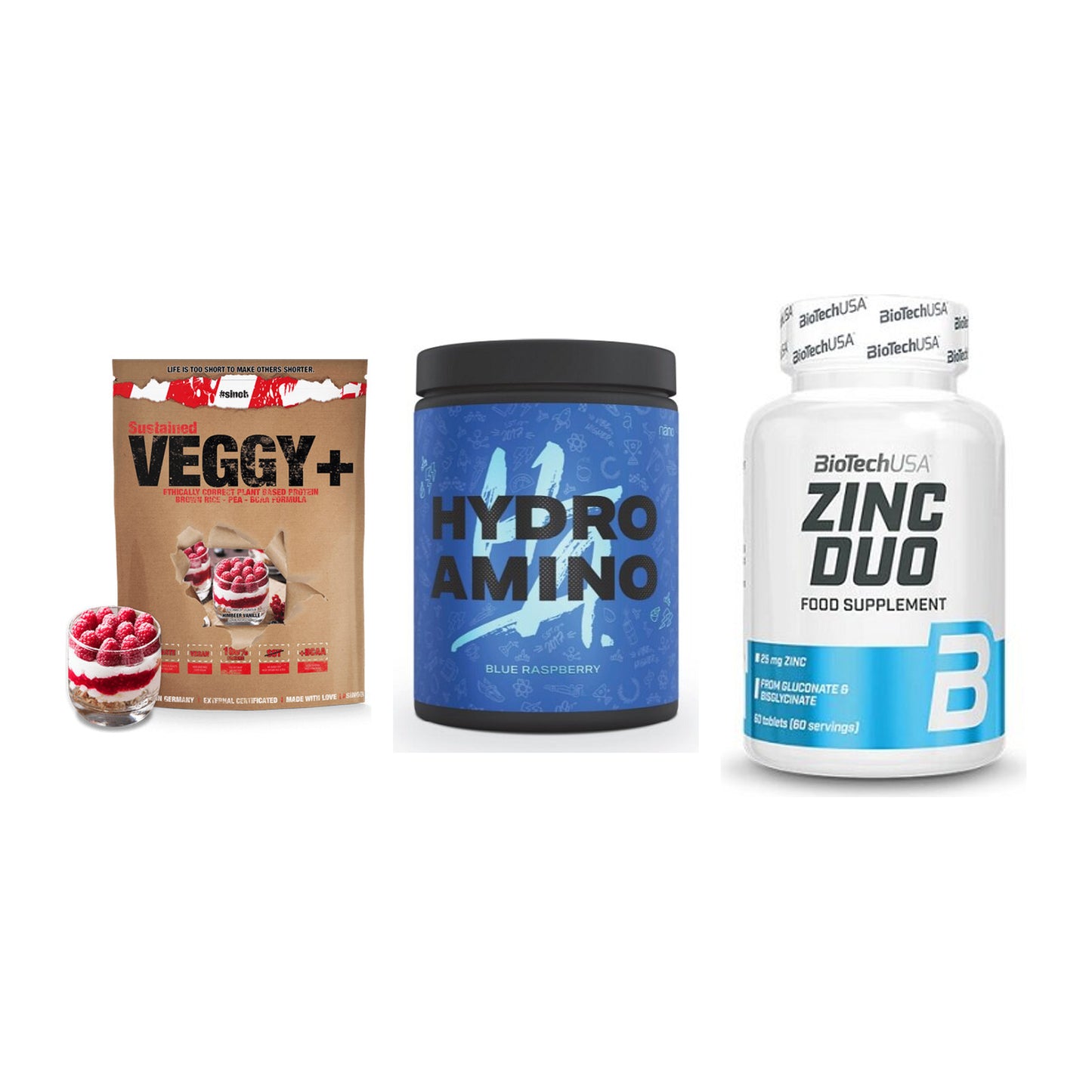 Pflanzliches Set: Sinob VEGGY + Nanosupps Hydro + BioTech Zinc – alle enthaltenen Artikel