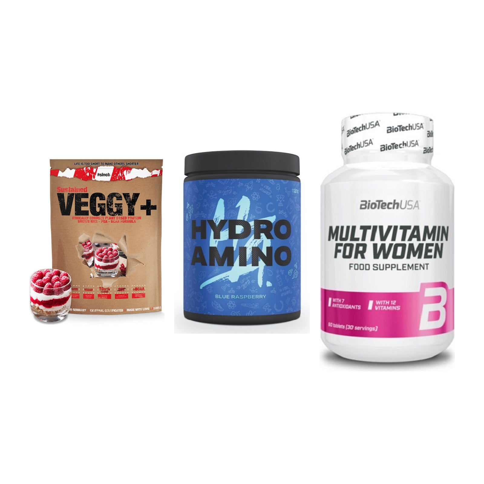 Pflanzliches Set: Sinob VEGGY + Nanosupps Hydro + BioTech Multivi – alle enthaltenen Artikel