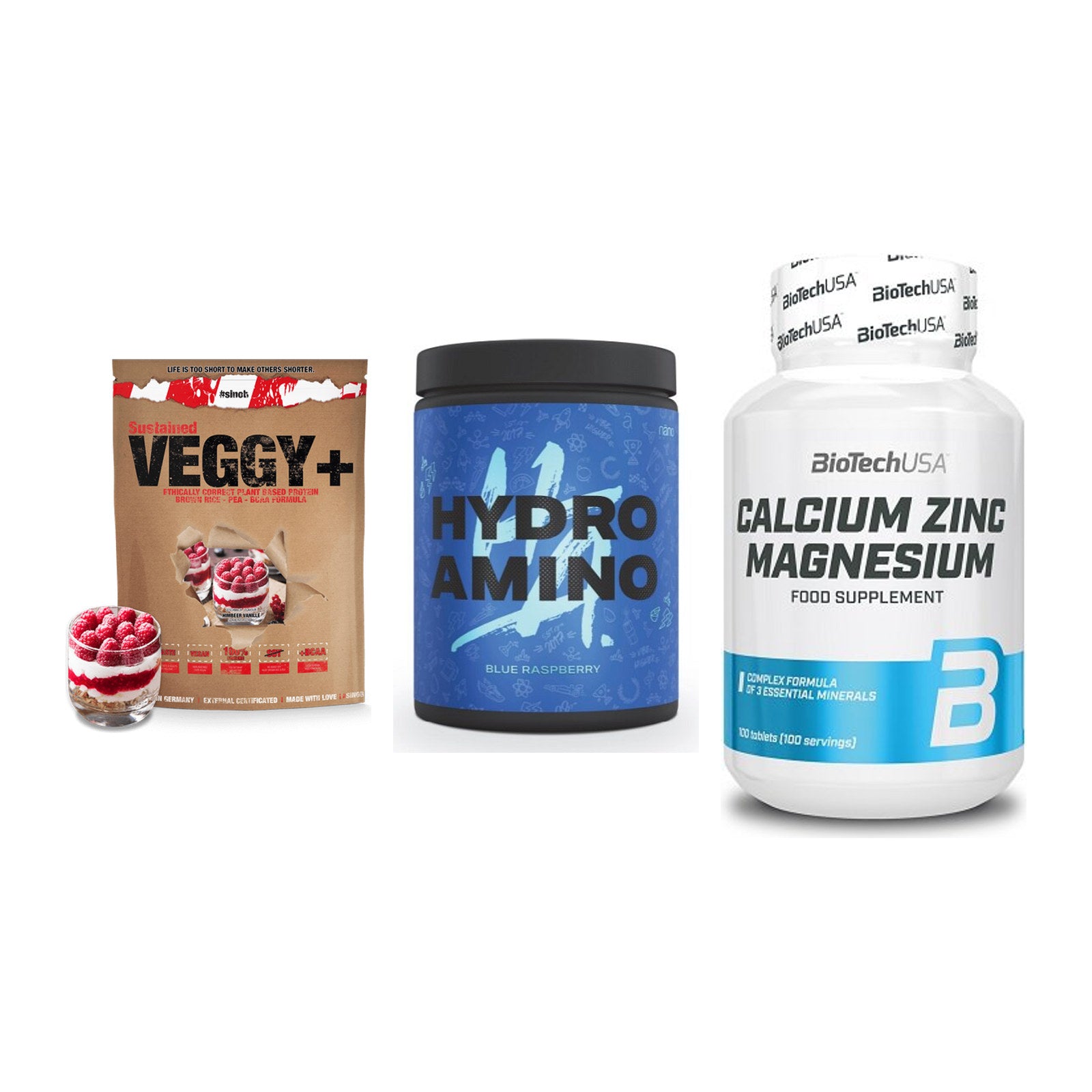 Pflanzliches Set: Sinob VEGGY + Nanosupps Hydro + BioTech Calcium – alle enthaltenen Artikel
