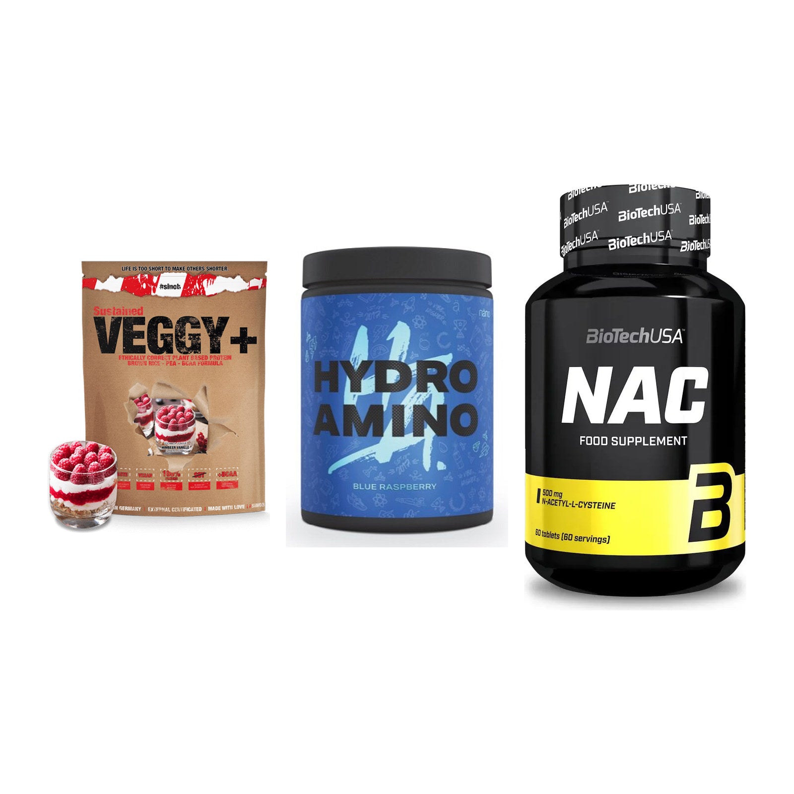 Pflanzliches Set: Sinob VEGGY + Nanosupps Hydro + BioTech NAC – alle enthaltenen Artikel