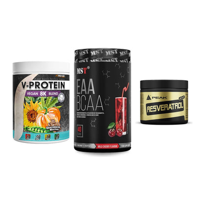 Pflanzliches Set: ProFuel V-Prote + MST EAA & BCAA + Peak Resveratro – alle enthaltenen Artikel