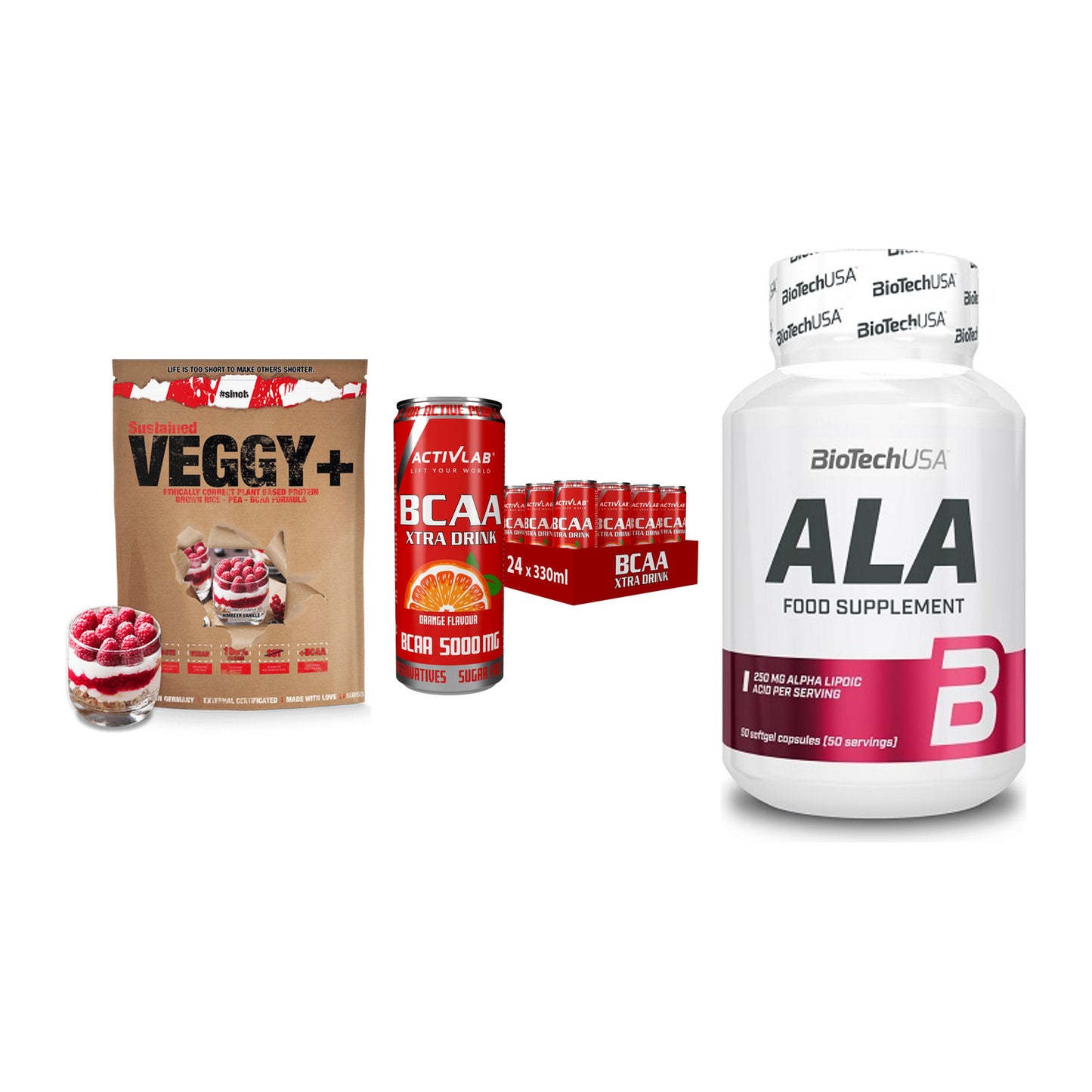 Pflanzliches Set: Sinob VEGGY + Activlab BCAA + BioTech ALA – alle enthaltenen Artikel