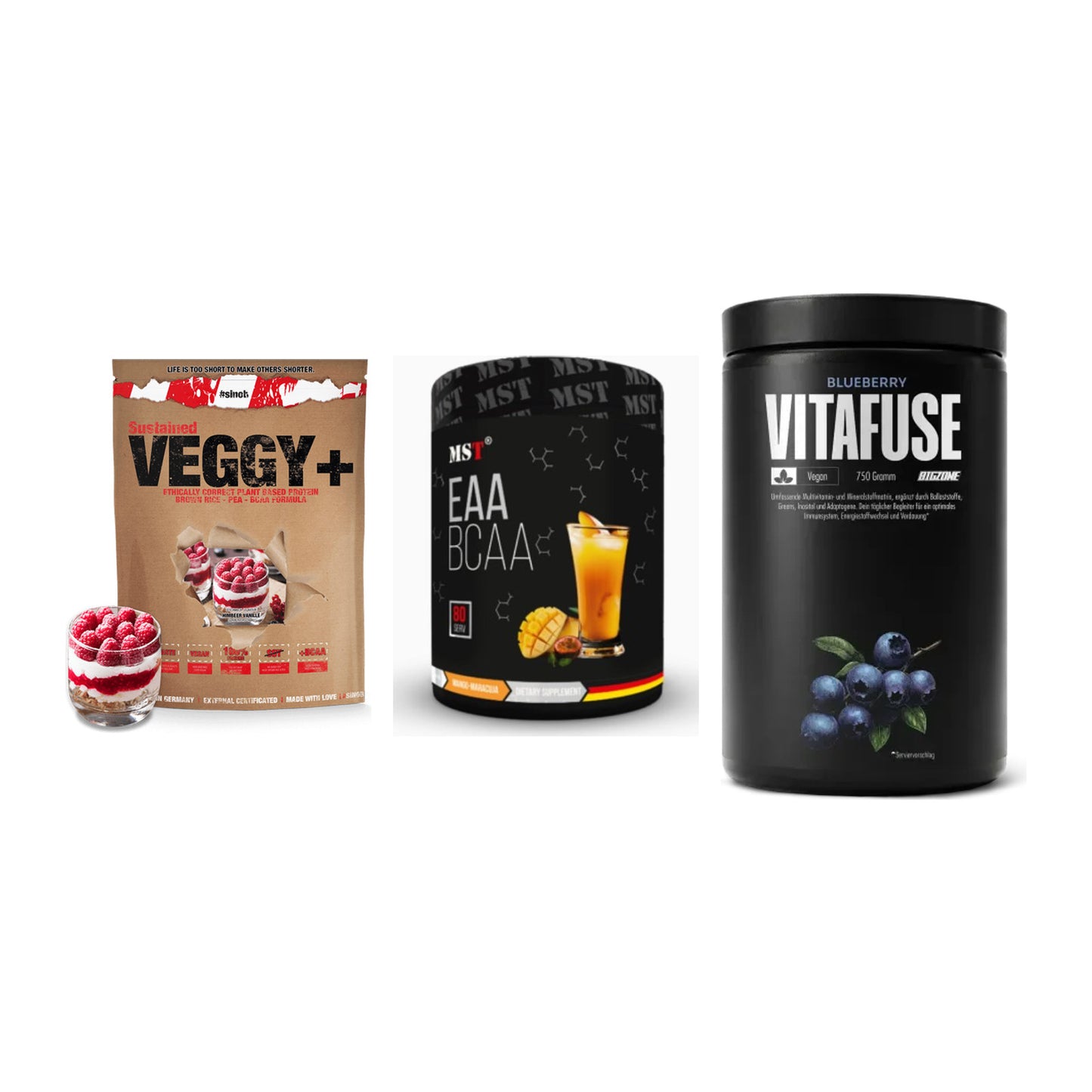 Pflanzliches Set: Sinob VEGGY + MST EAA & BCAA + Big Zone – alle enthaltenen Artikel