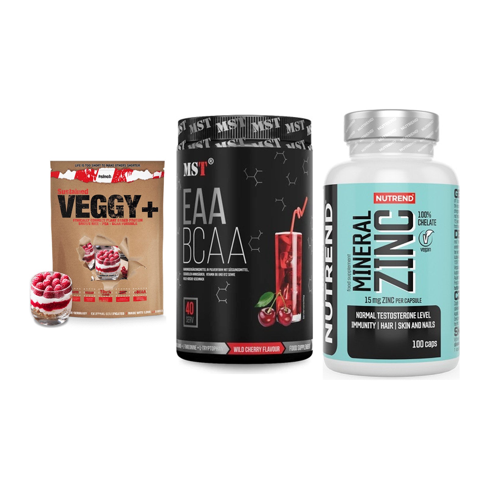 Pflanzliches Set: Sinob VEGGY + MST EAA & BCAA + Nutrend Zinc – alle enthaltenen Artikel