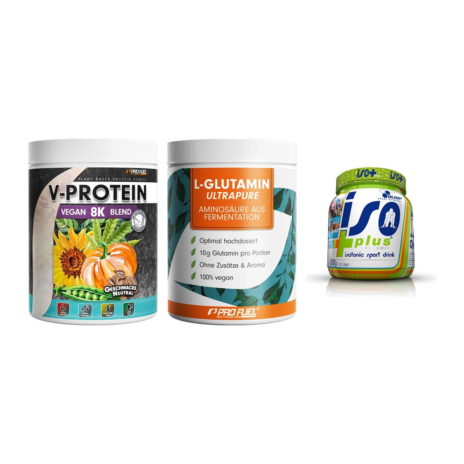 Pflanzliches Set: ProFuel V-Prote + ProFuel Glutami + Olimp Iso Plus – alle enthaltenen Artikel