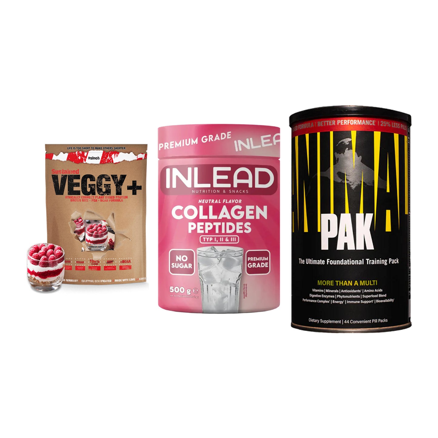 Pflanzliches Set: Sinob VEGGY + INLEAD Collagen + Universal – alle enthaltenen Artikel