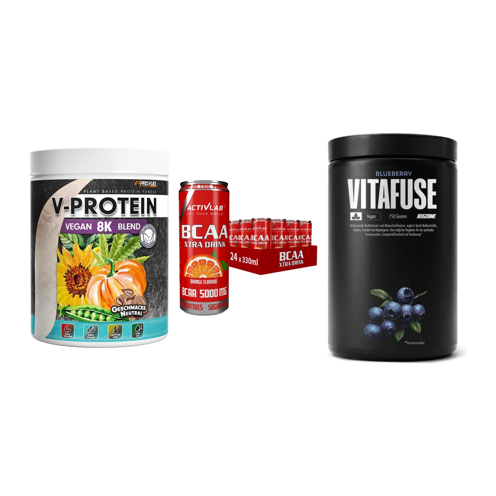 Pflanzliches Set: ProFuel V-Prote + Activlab BCAA + Big Zone – alle enthaltenen Artikel