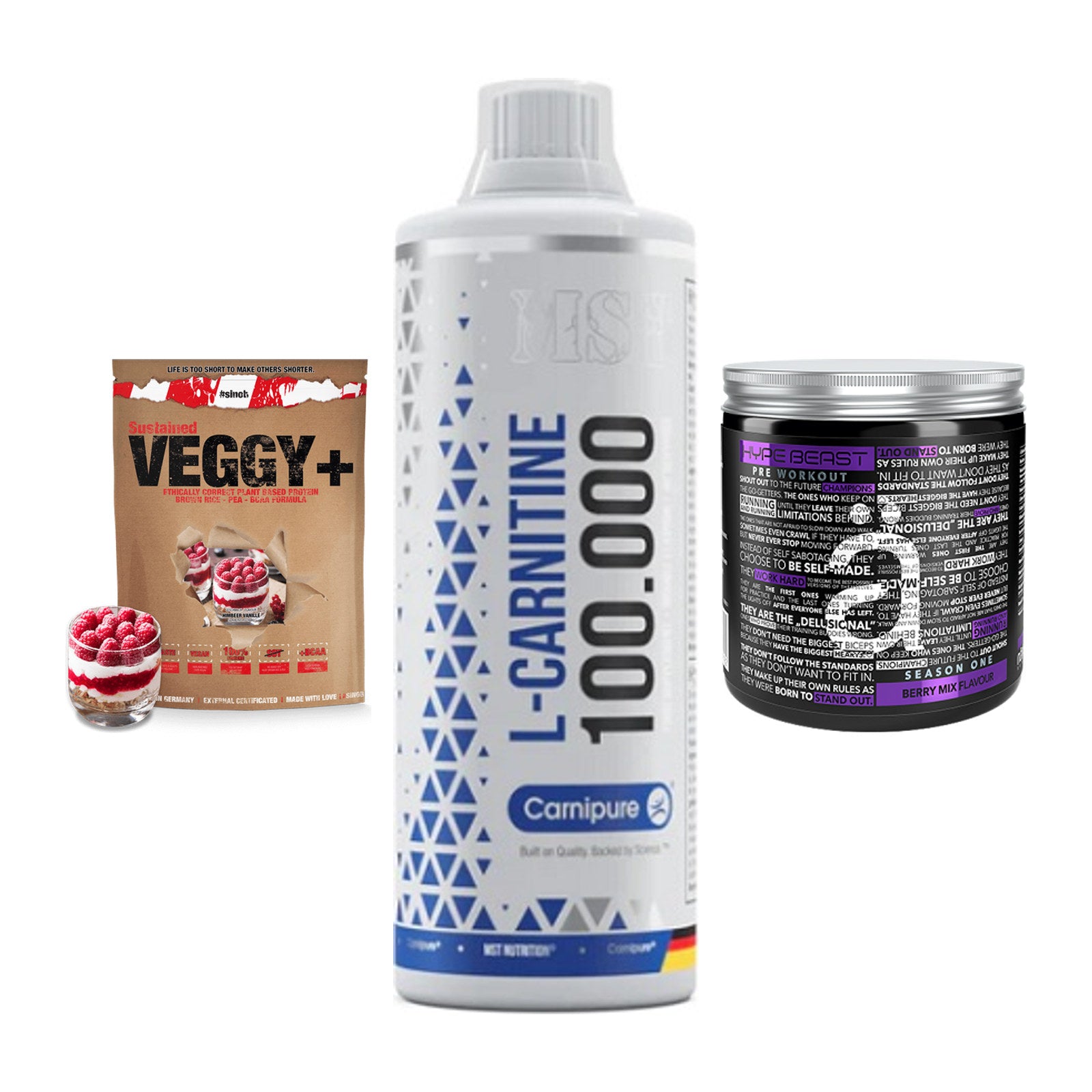 Pflanzliches Set: Sinob VEGGY + MST L-Carnitine + Nanosupps Hype – alle enthaltenen Artikel