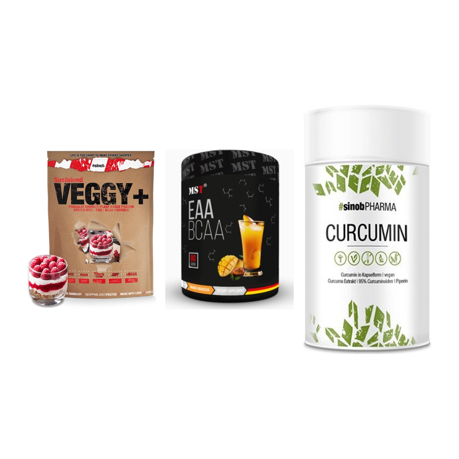 Pflanzliches Set: Sinob VEGGY + MST EAA & BCAA + Sinob Curcumin – alle enthaltenen Artikel
