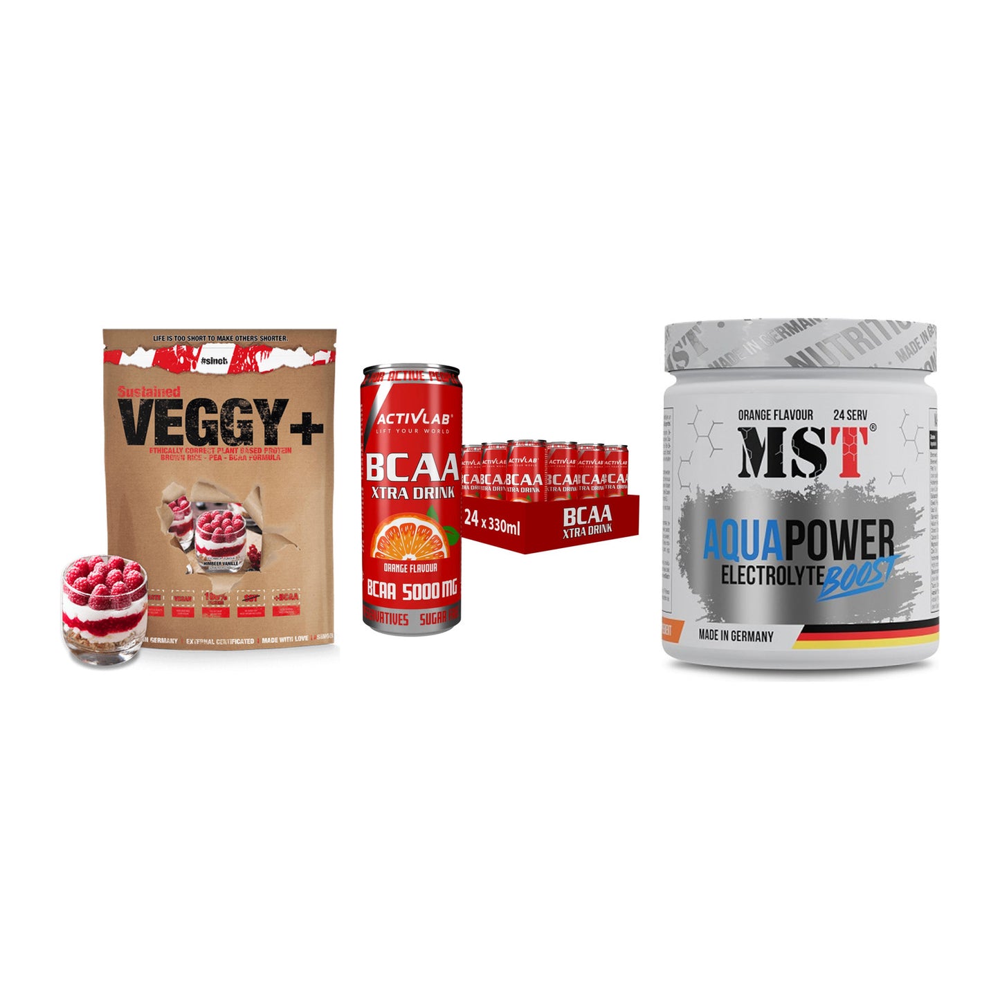 Pflanzliches Set: Sinob VEGGY + Activlab BCAA + MST Aqua Power – alle enthaltenen Artikel