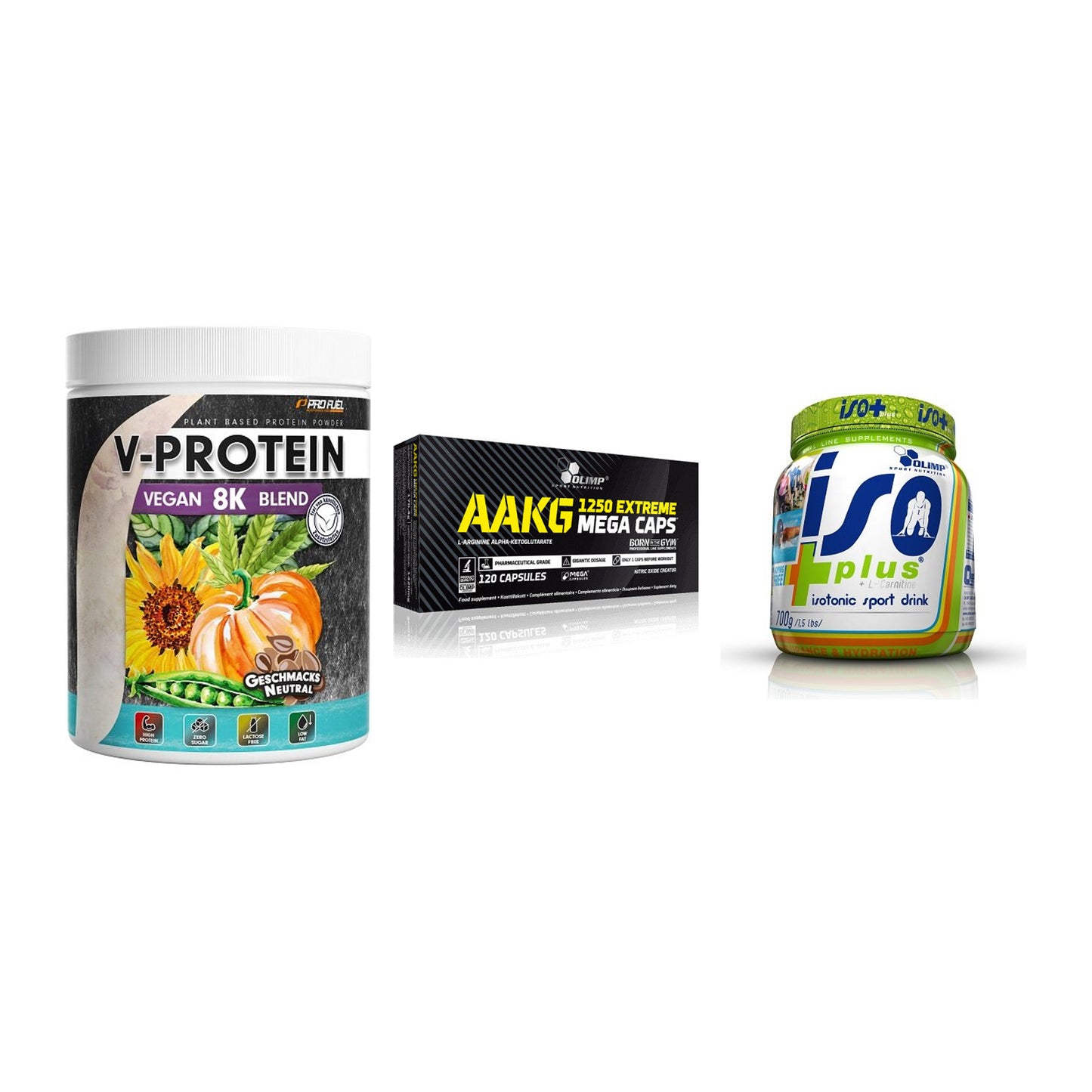 Pflanzliches Set: ProFuel V-Prote + Olimp AAKG + Olimp Iso Plus – alle enthaltenen Artikel