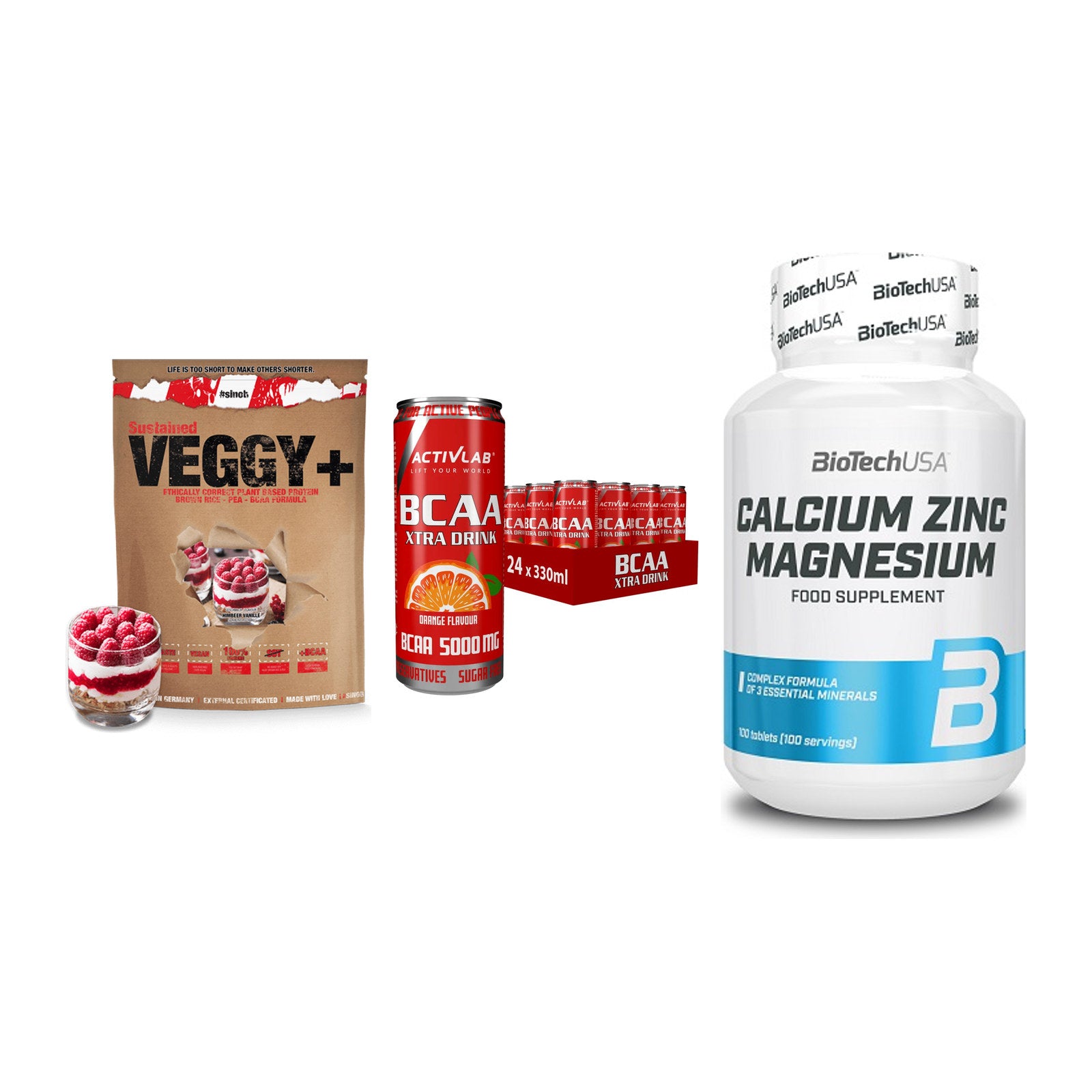 Pflanzliches Set: Sinob VEGGY + Activlab BCAA + BioTech Calcium – alle enthaltenen Artikel