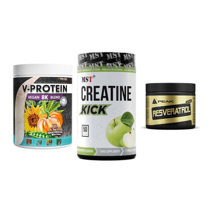 Pflanzliches Set: ProFuel V-Prote + MST Creatine + Peak Resveratro – alle enthaltenen Artikel