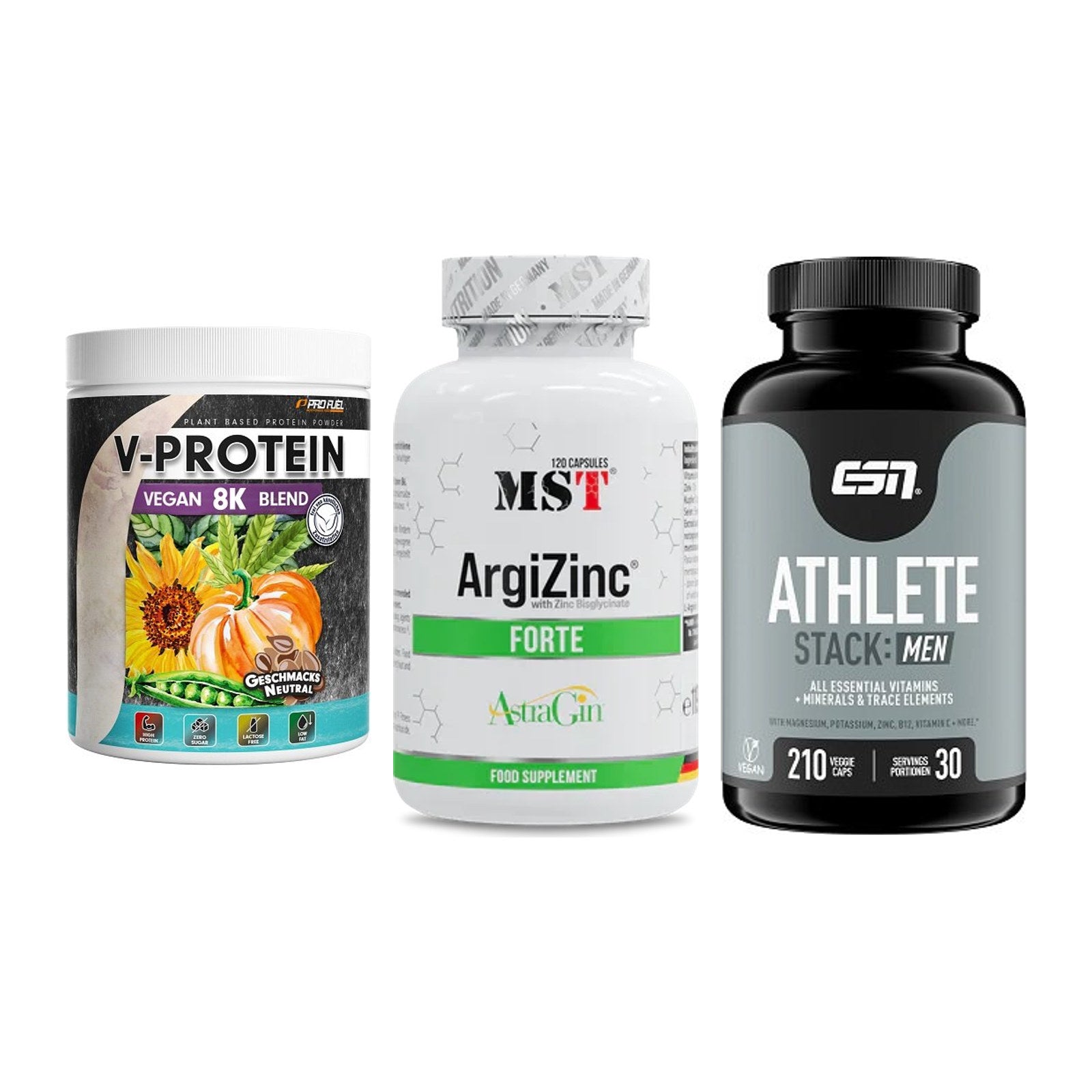 Pflanzliches Set: ProFuel V-Prote + MST ArgiZinc + ESN Athlete – alle enthaltenen Artikel