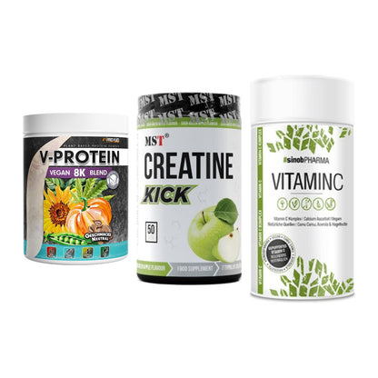 Pflanzliches Set: ProFuel V-Prote + MST Creatine + Sinob Vitamin C – alle enthaltenen Artikel