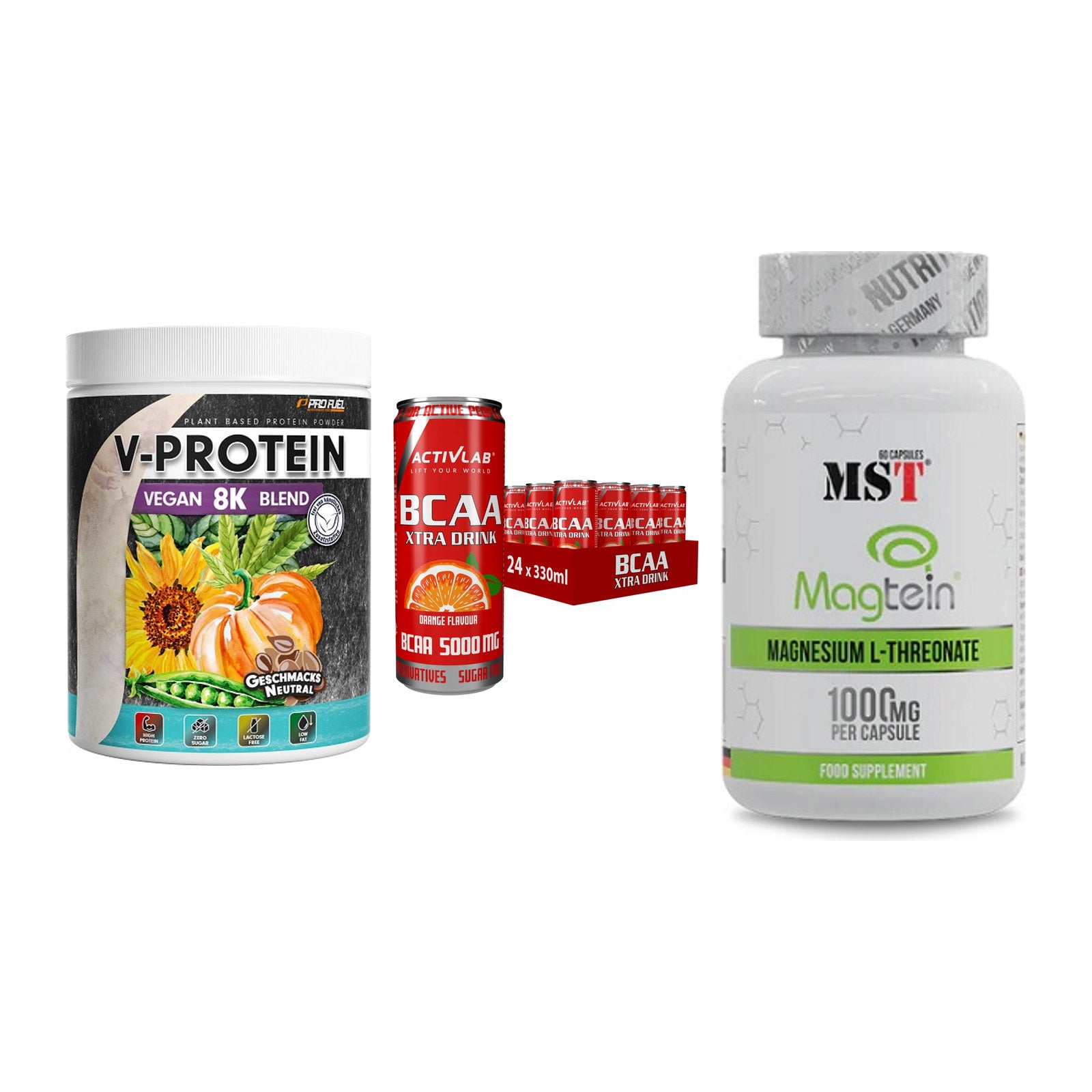 Pflanzliches Set: ProFuel V-Prote + Activlab BCAA + MST Magnesium – alle enthaltenen Artikel