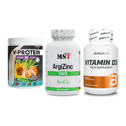 Pflanzliches Set: ProFuel V-Prote + MST ArgiZinc + BioTech Vitamin – alle enthaltenen Artikel