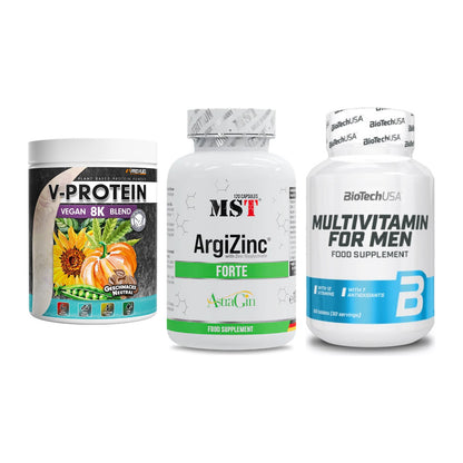 Pflanzliches Set: ProFuel V-Prote + MST ArgiZinc + BioTech Multivi – alle enthaltenen Artikel