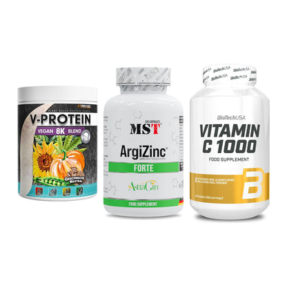 Pflanzliches Set: ProFuel V-Prote + MST ArgiZinc + BioTech Vitamin – alle enthaltenen Artikel