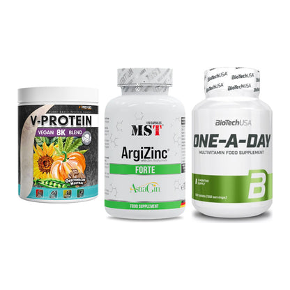 Pflanzliches Set: ProFuel V-Prote + MST ArgiZinc + BioTech One A – alle enthaltenen Artikel