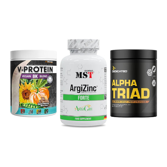 Pflanzliches Set: ProFuel V-Prote + MST ArgiZinc + Dedicated Alpha – alle enthaltenen Artikel