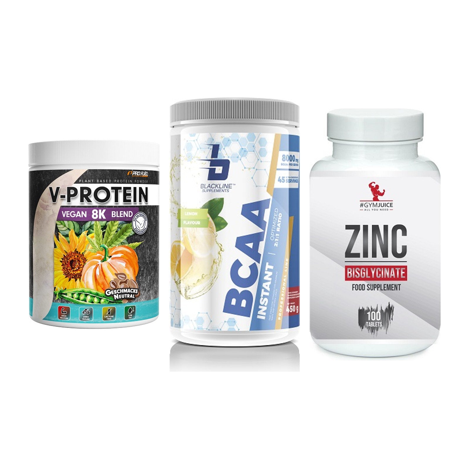 Pflanzliches Set: ProFuel V-Prote + Blackline + #GYMJUICE ZINC – alle enthaltenen Artikel