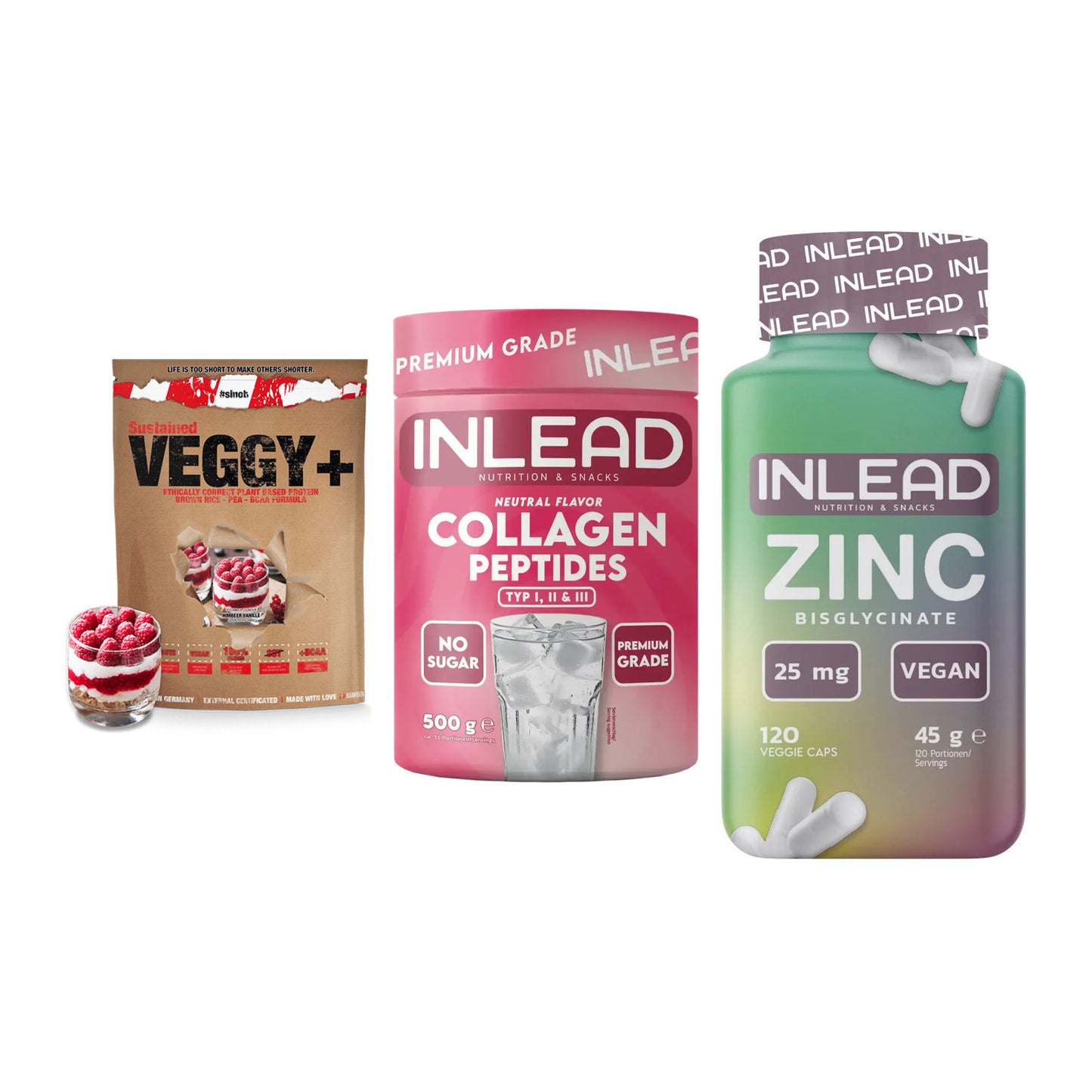 Pflanzliches Set: Sinob VEGGY + INLEAD Collagen + INLEAD Zink – alle enthaltenen Artikel