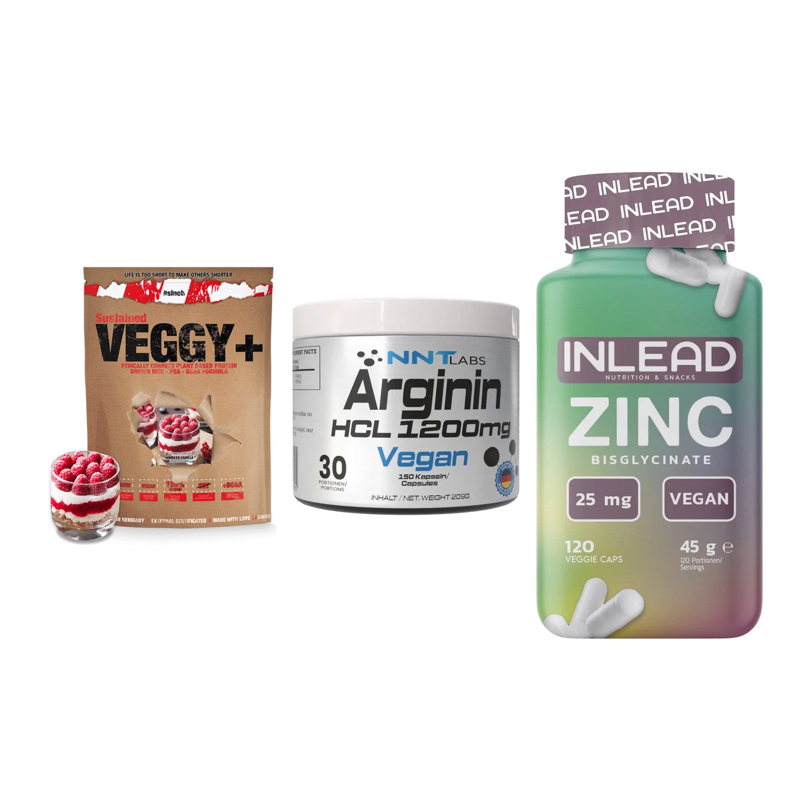 Pflanzliches Set: Sinob VEGGY + NNT Arginin HCL + INLEAD Zink – alle enthaltenen Artikel