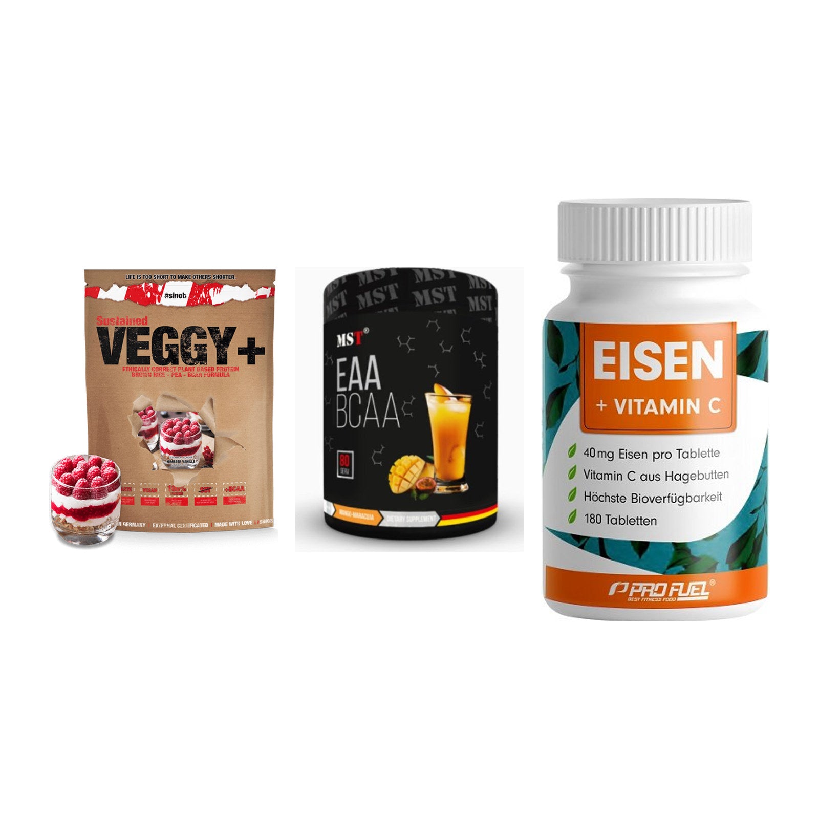 Pflanzliches Set: Sinob VEGGY + MST EAA & BCAA + ProFuel EISEN – alle enthaltenen Artikel